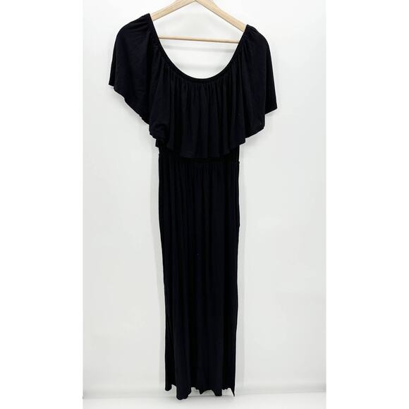 Jodifl Solid Black Short Sleeve Round Neck Maxi Dress Women's Size Large L - Picture 2 of 7